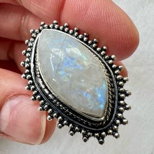 925 The Lightkeeper Rainbow FLASH Moonstone Ring 10.25